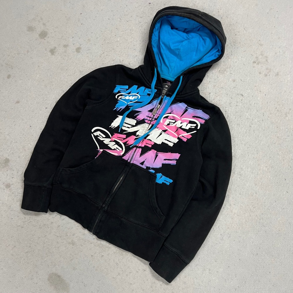 FMF Racing Black‎ Graphic Zip Up Hoodie Y2K Motocross Sweatshirt Womens M